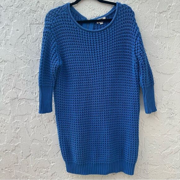 ACNE STUDIOS Sweater Women XS Shore Solid Chunky Knit Zip Blue Cotton - Picture 1 of 10